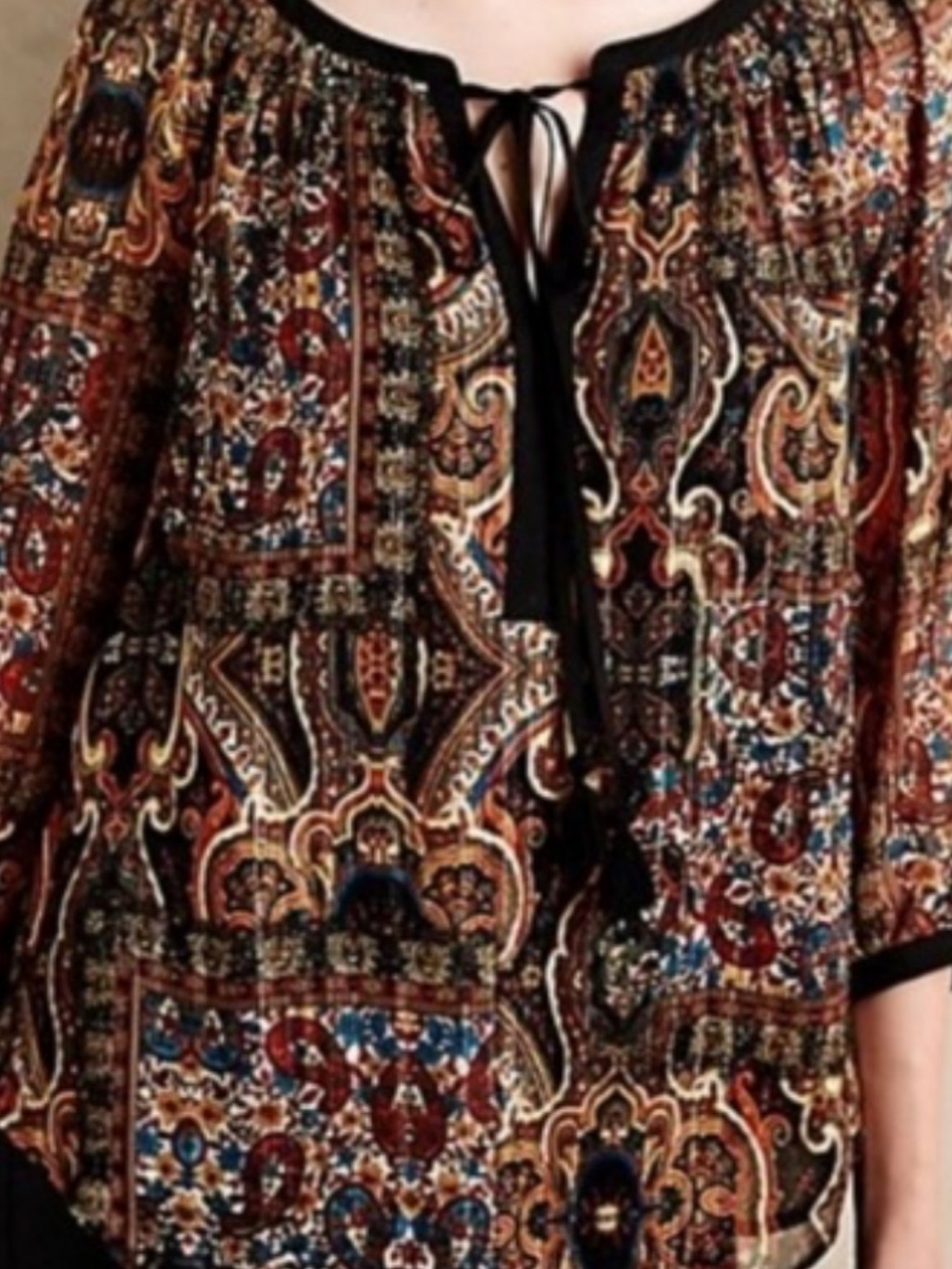 Anthropologie Multicolor Paisley Boho Blouse — Brown, Black, Blue